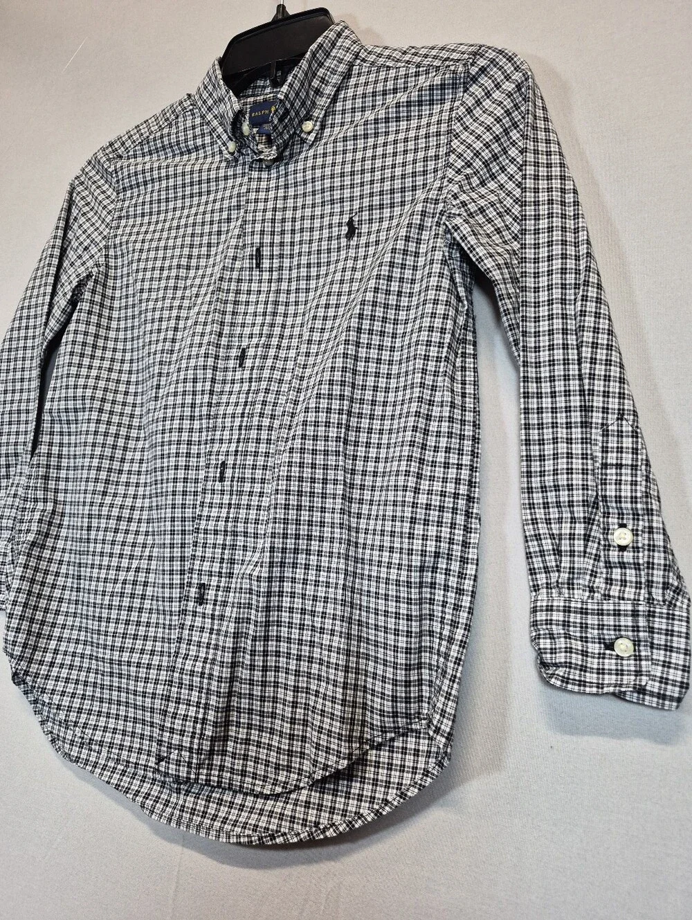 Ralph Lauren Boys Button-Down Shirt Plaid Black White Size 7